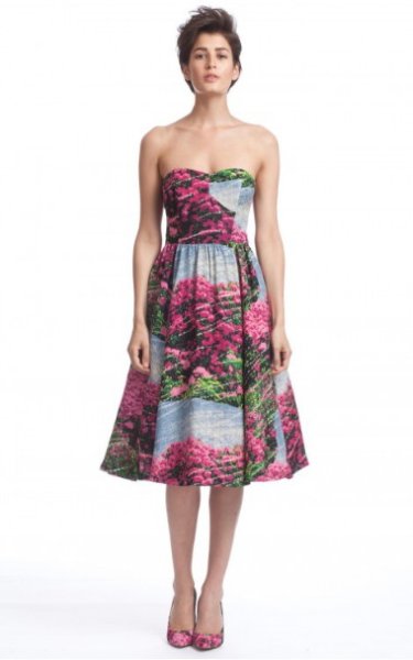 画像1: 【サラ・ジェシカ・パーカー愛用】Tracy Reese     Rhododendron Printed Strapless Dress  (1)