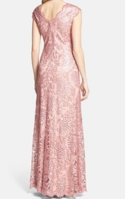 画像2: 【Alfre Woodard愛用】Tadashi Shoji 　Sequined Lace V-Neck Gown ピンク系