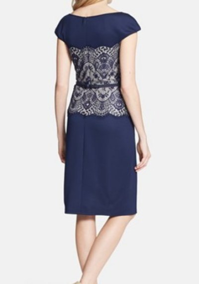 画像1: 再販売！【笛吹　雅子さんご着用】 Tadashi Shoji 　 Lace-Overlay Neoprene Dress　ネイビー