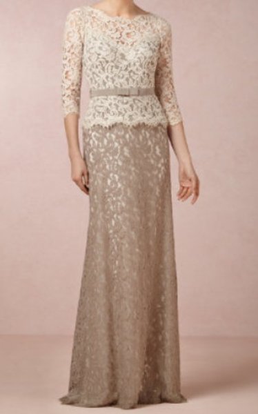 画像1: Tadashi Shoji   Two-Tone Lace Combo Gown   latte/pumice ベージュ系 (1)