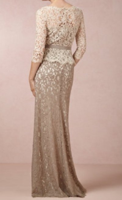 画像1: Tadashi Shoji   Two-Tone Lace Combo Gown   latte/pumice ベージュ系