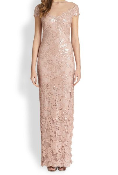 画像1: Tadashi Shoji   Off-The-Shoulder Sequin Gown ピンク系 (1)