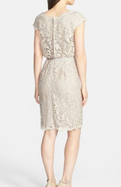 画像1: Tadashi Shoji      Lace Blouson Dress ベージュ系