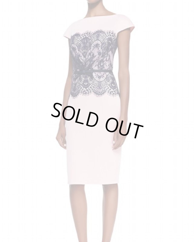 画像1: Tadashi Shoji   Lace-Overlay-Bodice Belted Cocktail Dress ピンク系 (1)