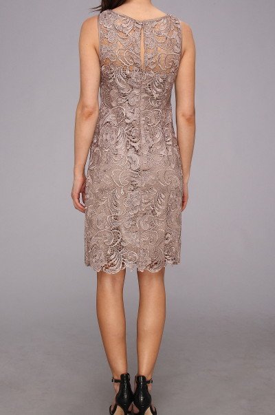 画像1: Adrianna Papell   Illusion Neck Lace Dress BUFF