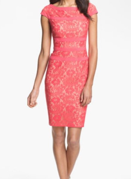 画像1: Adrianna Papell    Lace Sheath Dress ピンク (1)