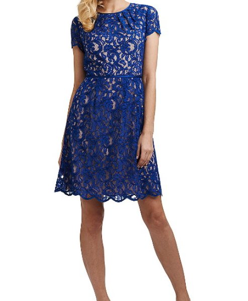 画像1: Adrianna Papell   Scalloped Lace Dress  ブルー (1)