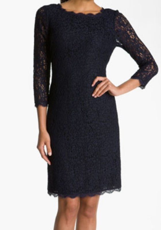 画像1: Adrianna Papell    L/S Lace Dress ネイビー (1)