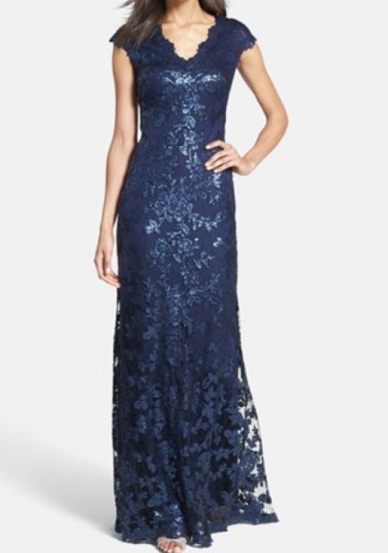 画像1: Tadashi Shoji   スパンコールレースドレス　ネイビー系 (1)