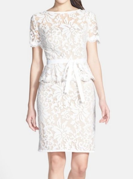 画像1: セール！Tadashi Shoji　タダシショージ Cap Sleeve Lace Peplum Dress  5205 (1)