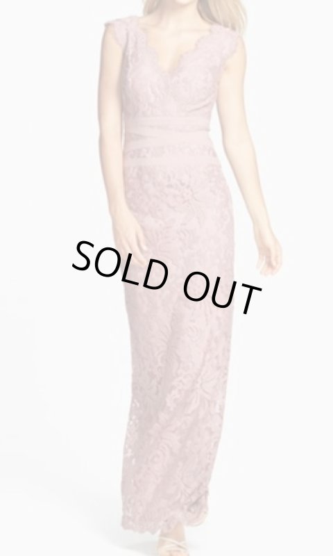 画像1: Tadashi Shoji 　　Embroidered Lace Column Gown　ピンク系 (1)