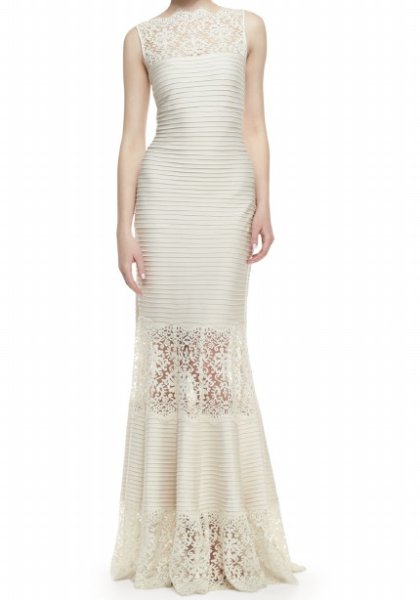 画像1: Tadashi Shoji Sleeveless Ribbed Stretch Dress 　クリーム (1)