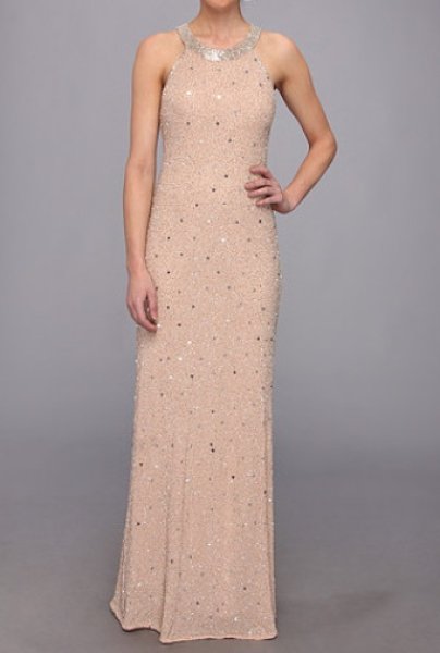 画像1: Adrianna Papell 　　Caviar Bead Sheer Back Gown  (1)