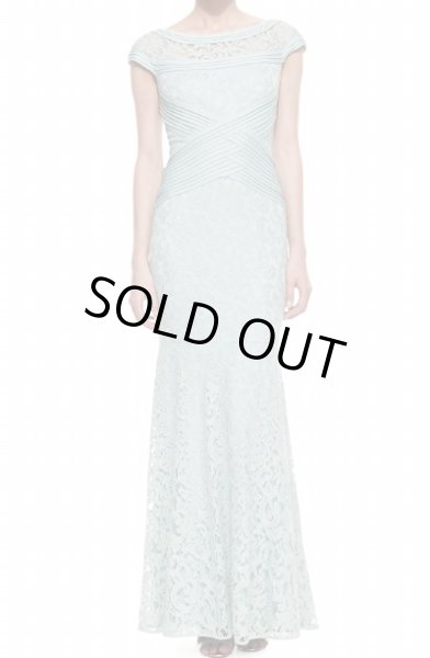 画像1: Tadashi Shoji    Cap-Sleeve Lace Woven-Waist Gown ブルー系 (1)