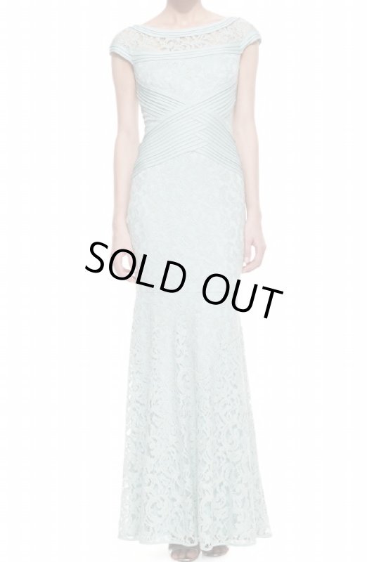 画像1: Tadashi Shoji    Cap-Sleeve Lace Woven-Waist Gown ブルー系 (1)