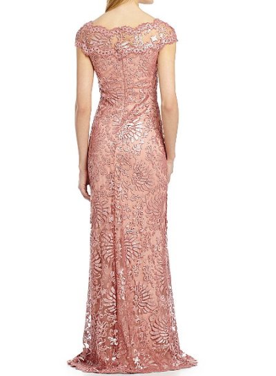 画像1: Tadashi Shoji　　 Illusion-Neck Lace Gown ピンク系