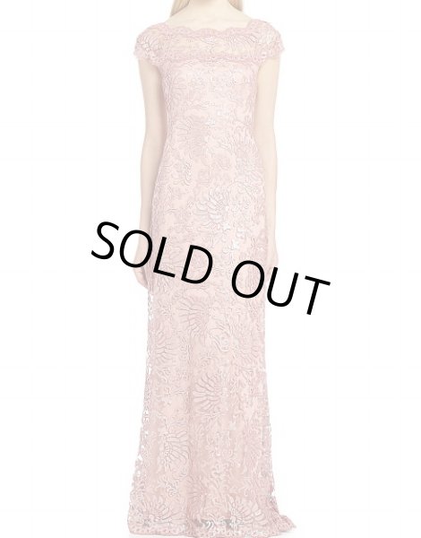 画像1: Tadashi Shoji　　 Illusion-Neck Lace Gown ピンク系 (1)