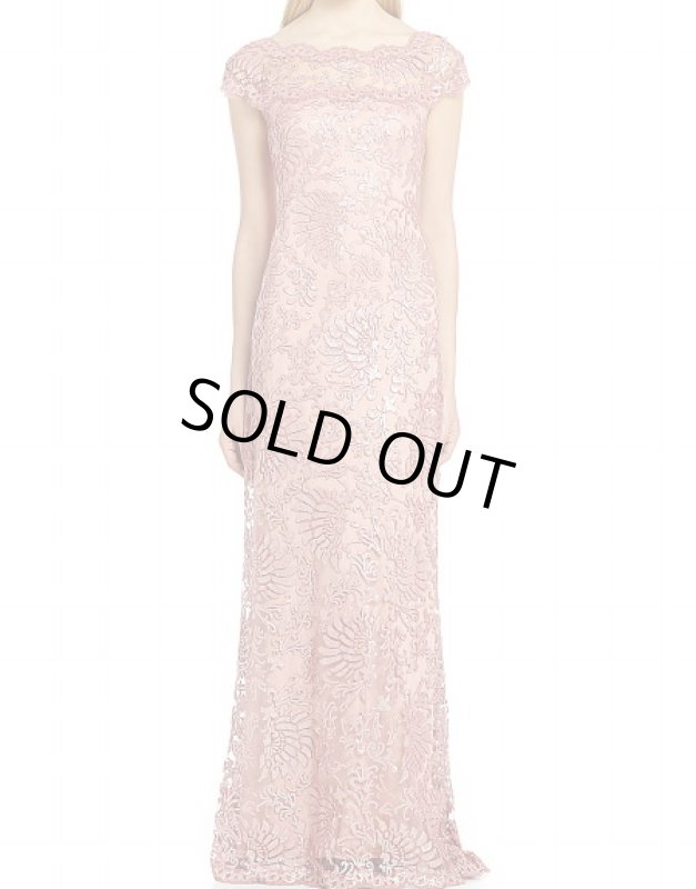 画像1: Tadashi Shoji　　 Illusion-Neck Lace Gown ピンク系 (1)