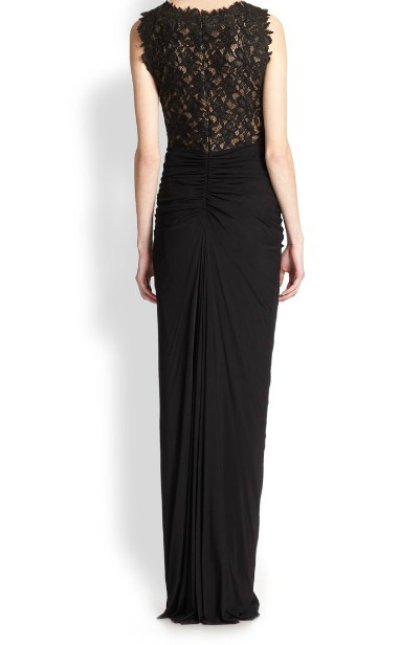 画像1: 【ドラマ使用】Tadashi Shoji  タダシショージ  Ruched Lace-Bodice Gown ブラック