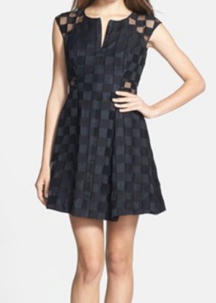 画像1: Milly 　Checkerboard Zip-Front Dress ブラック (1)