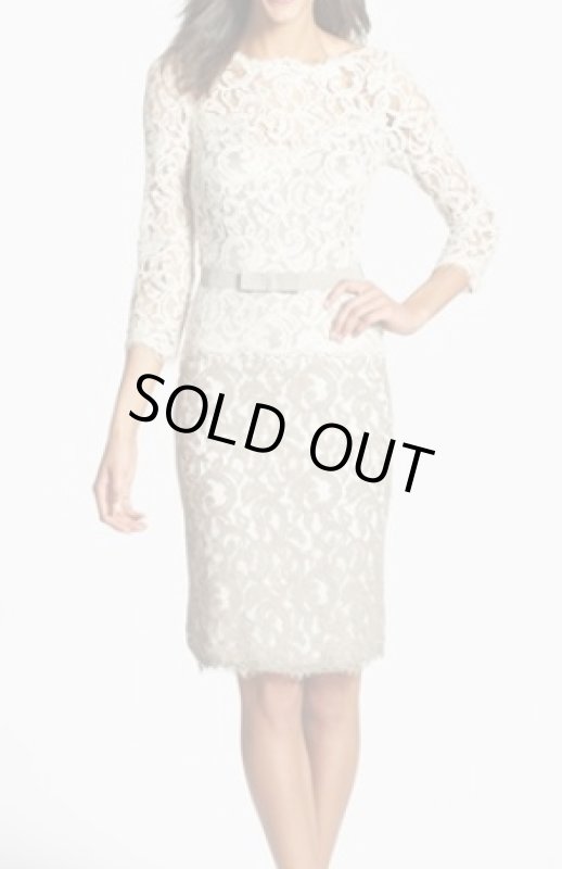 画像1: 即発！Tadashi Shoji      Two-Tone Lace Sheath Dress ベージュ系 (1)