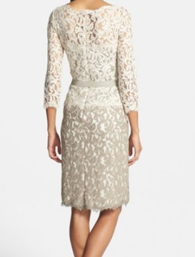 画像1: Tadashi Shoji      Two-Tone Lace Sheath Dress ベージュ系