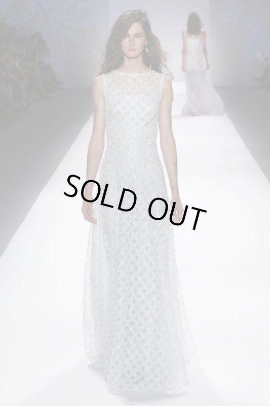 画像1: 再販売【VOGUE掲載】Tadashi Shoji 　Sleeveless Latticework Lace Waist Gown　ブルー系 (1)