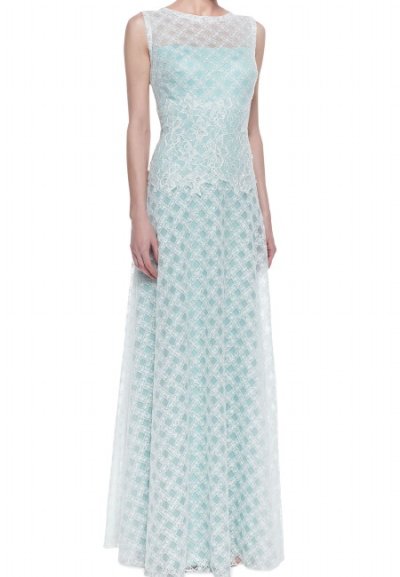 画像1: 再販売【VOGUE掲載】Tadashi Shoji 　Sleeveless Latticework Lace Waist Gown　ブルー系