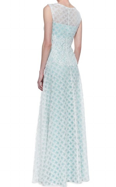 画像2: 再販売【VOGUE掲載】Tadashi Shoji 　Sleeveless Latticework Lace Waist Gown　ブルー系