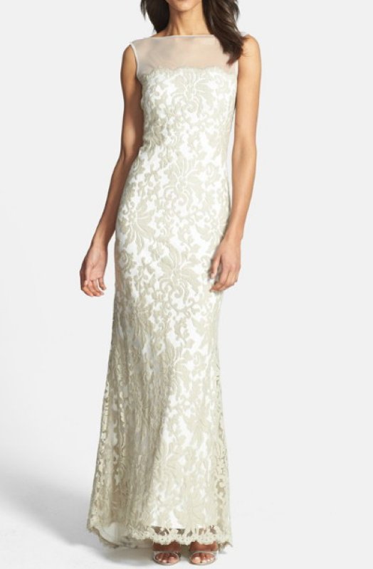 画像1: Tadashi Shoji     Illusion Yoke Embroidered Lace Gown  10311 (1)