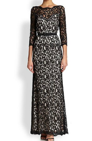 画像1: Tadashi Shoji タダシショージ   Three-Quarter Sleeve Lace Peplum Gown ブラック (1)