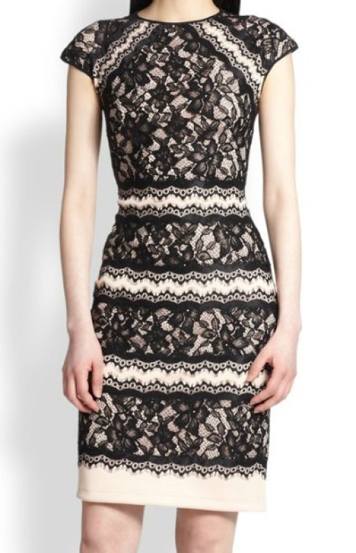 画像1: Tadashi Shoji      Short-Sleeve Lace Cocktail Dress (1)