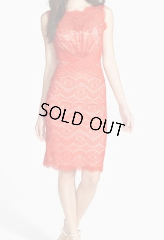 画像1: Tadashi Shoji ミックスレースドレス  パプリカ (1)