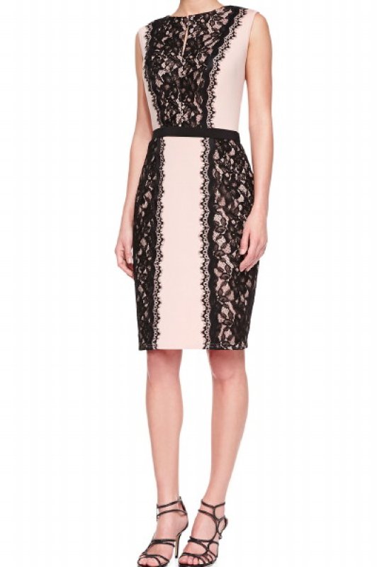 画像1: 【滝川クリステルさん、杉本彩さん着用、ヴァンサンカン掲載】Tadashi Shoji      Sleeveless Alternating Lace Cocktail Dress ピンク系  (1)