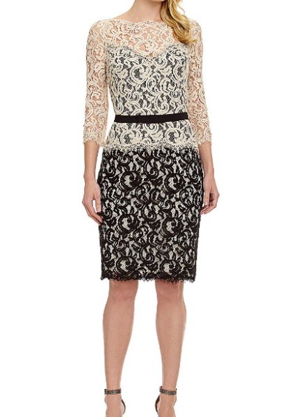 画像1: Tadashi Shoji      Two-Tone Lace Sheath Dress　 ラテ・ブラック (1)