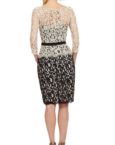 画像1: Tadashi Shoji      Two-Tone Lace Sheath Dress　 ラテ・ブラック