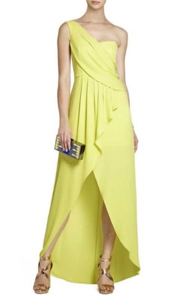 画像1: ドラマ【ロイヤルペインズ使用】BCBGMAXAZRIA  Kail Draped One Shoulder Gown レモングラス (1)