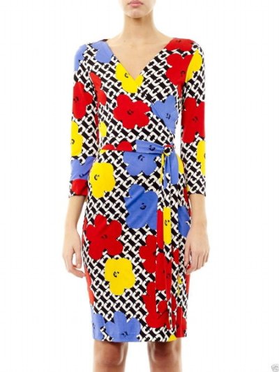 画像1: 再販売！限定モデル！【パリスヒルトン愛用】Diane von Furstenberg   NEW JULIAN TWO POP Limited Edition Wrap Dress 　CHAIN LINK FLORAL YELLOW　