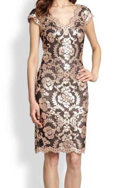 画像1: Tadashi Shoji    Sequined Lace Dress (1)