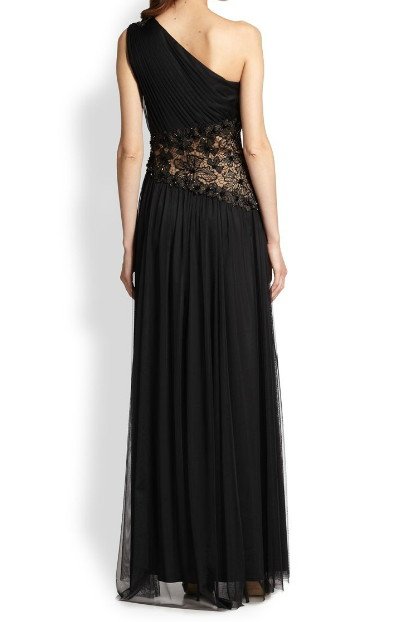 画像2: Tadashi Shoji    Tulle One-Shoulder Gown ブラック