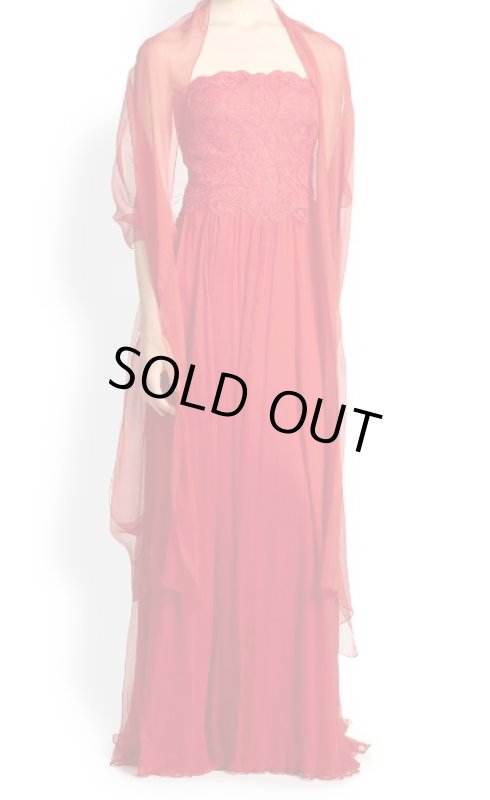 画像1: Tadashi Shoji 　　ショール付きレーストップロングドレス  レッド系 (1)