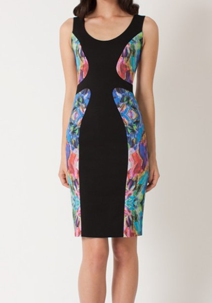 画像1: Black Halo    Annabelle Print Colorblock Sheath Dress (1)