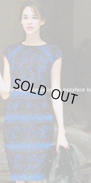画像2: 【早見優さんご着用、ヴァンサンカン掲載】Tadashi Shoji 　　Short-Sleeve Lace Cocktail Dress 　ラピス ブルー系 (2)