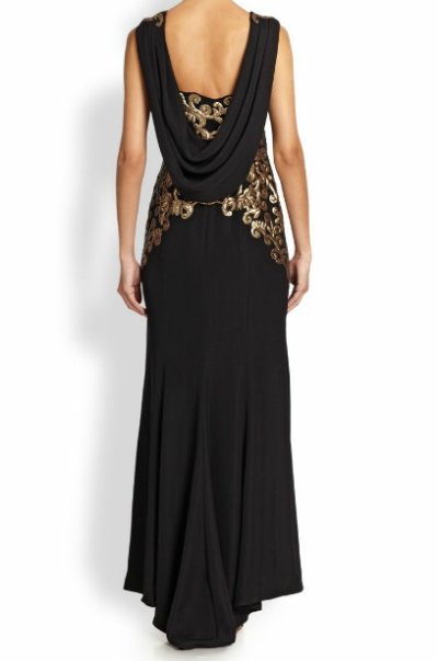 画像1: Tadashi Shoji　　　Embellished Metallic-Lace Gown ブラック