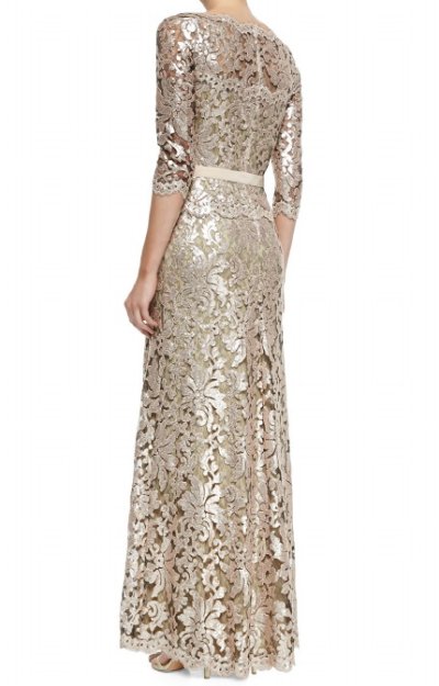 画像1: Tadashi Shoji   Lace Bow-Waist Gown   Ginseng 