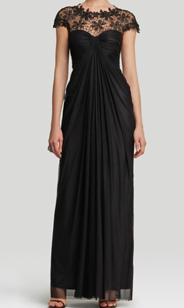 画像1: Tadashi Shoji　　　Illusion-Neckline Draped Gown　ブラック (1)