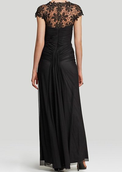 画像1: Tadashi Shoji　　　Illusion-Neckline Draped Gown　ブラック