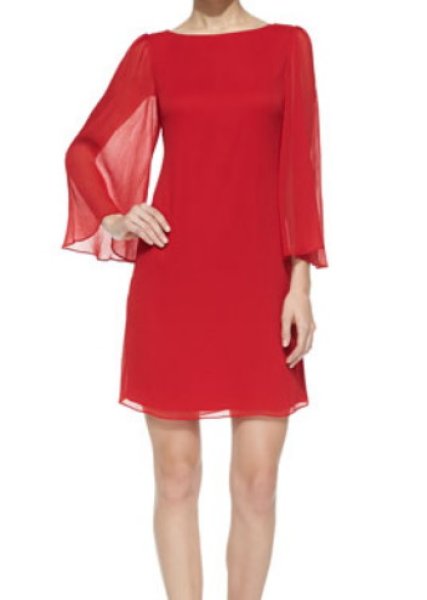 画像1: Alice + Olivia   Odette Flutter-Sleeve Dress レッド (1)