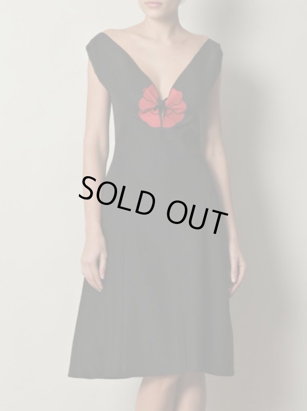 画像2: YVES SAINT LAURENT    Black Poppy Applique Dress  (2)