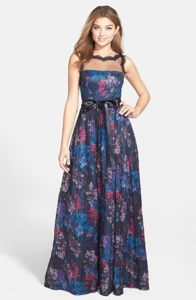 画像1: Adrianna Papell 　　Sequin Print Illusion Yoke Ball Gown